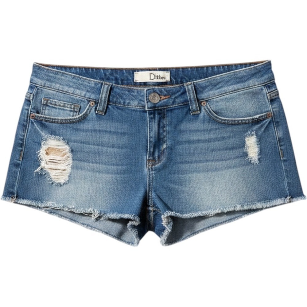Dittos Mid Rise Distressed Denim Shorts Blue Cut Off Frayed Hem Size 31 Womens